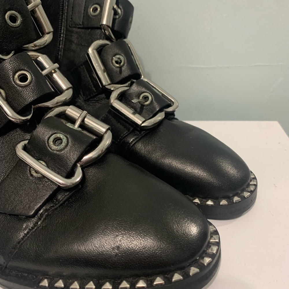 Black Buckle Leather Ankle Boots - Picture 3 of 4